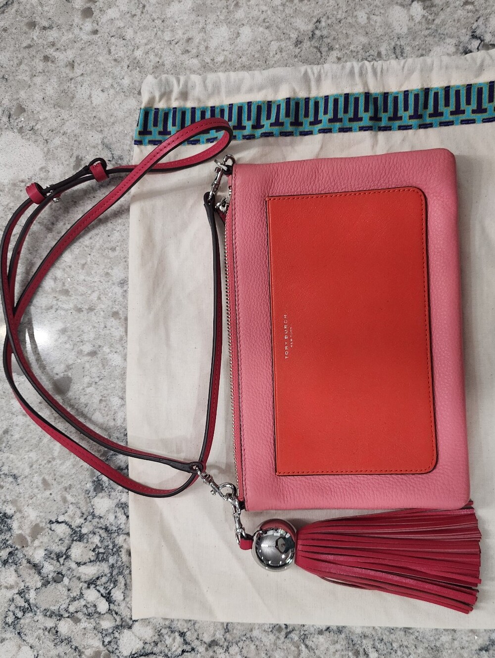 Tory Burch Pink & Coral Crossbody Wristlet with Tassel